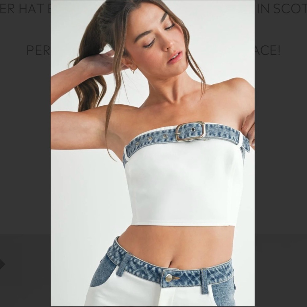 White Denim Contrast
Tube Top and Jeans SET (SZ L) - Picture 8 of 17